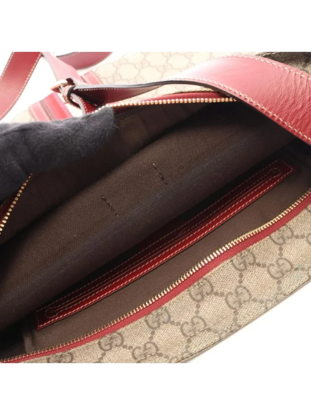 Gucci Shoulder Bag GG Supreme Beige Red Canvas Leather